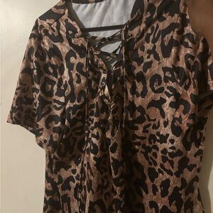 Leopard Print Lace-Up Top